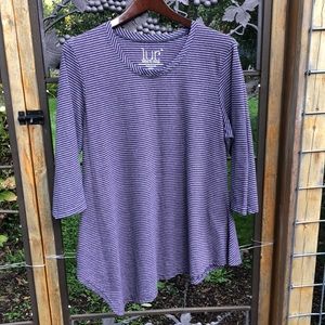 Lur purple striped long sleeve cotton blend tunic length shirt size M